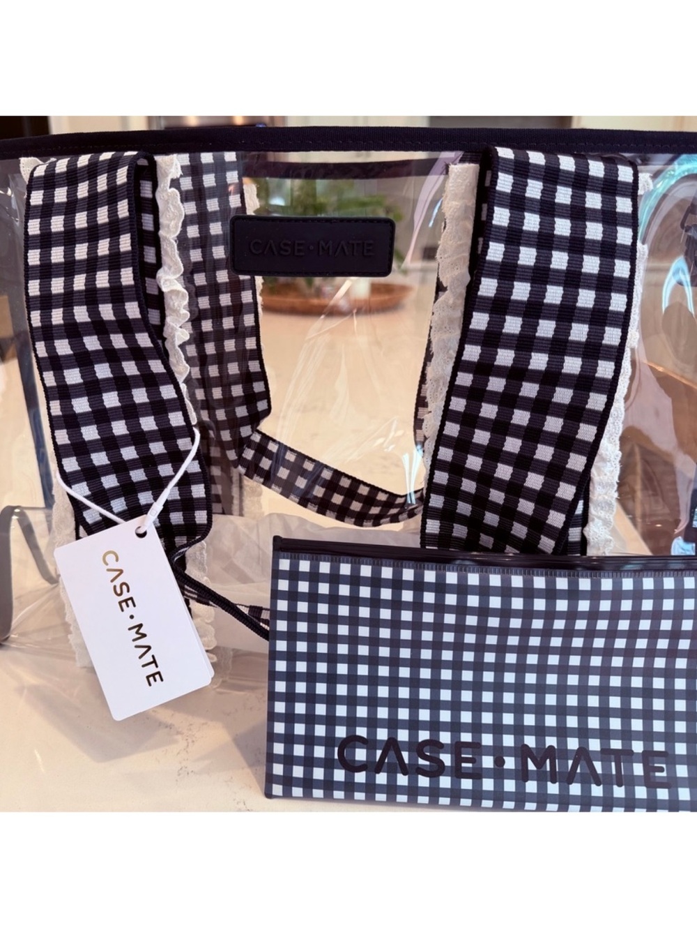 Case-Mate Jelly Tote Clear Navy Gingham Tote Bag - Women